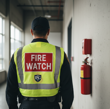 Royal Sentinel fire watch officer wearing high visibility vest